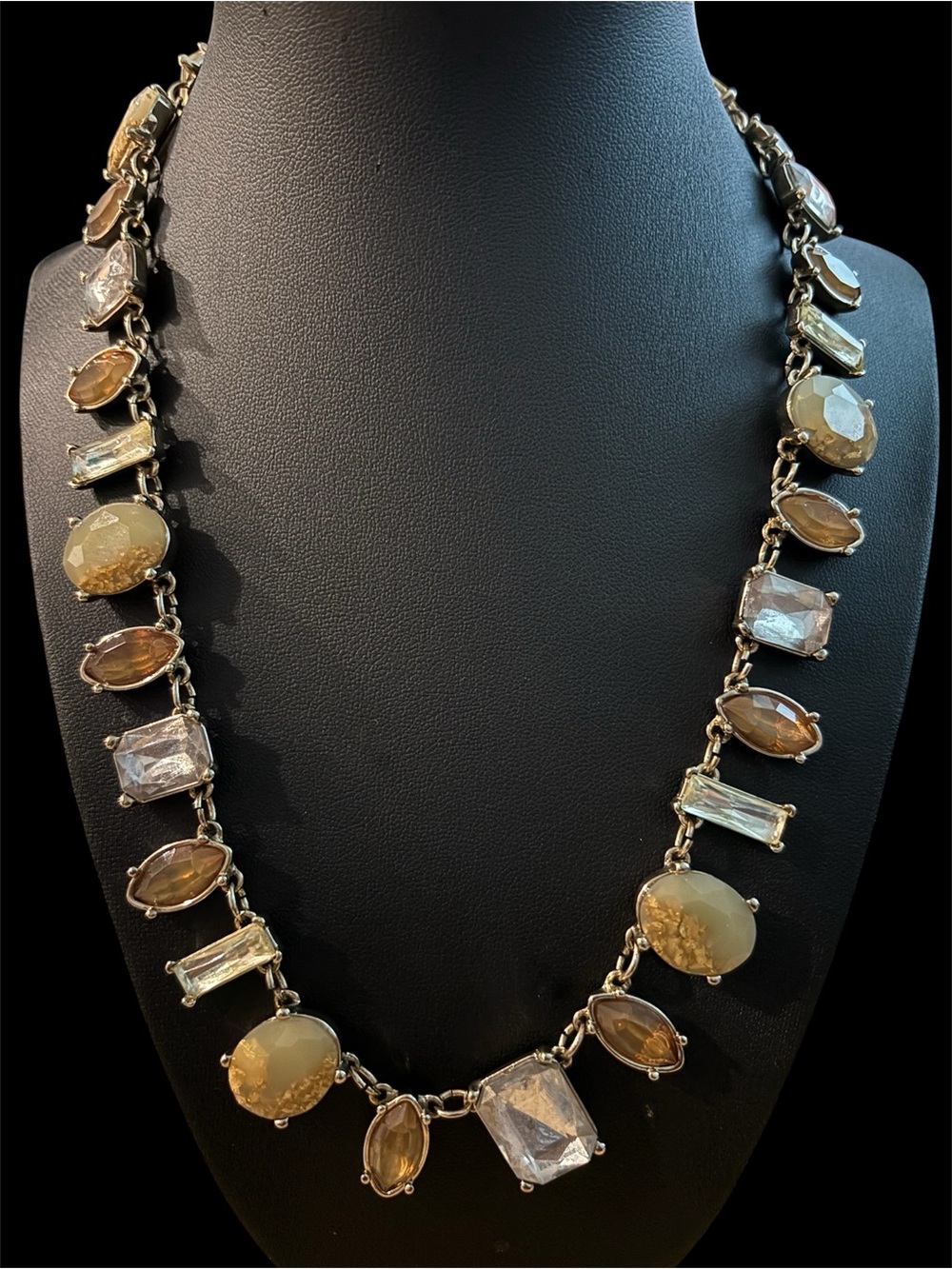 LOFT Gold-Tone Necklace with Brown and Cream Faceted Stones
